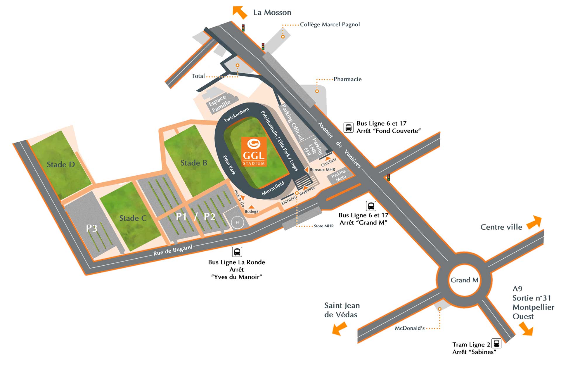 Plan d'accès GGL Stadium